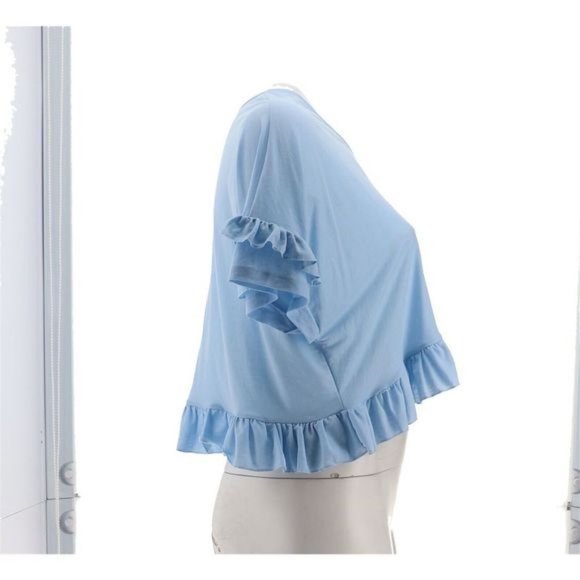 NWT BISHOP + YOUNG RUFFLED SLEEVE KNIT TEE SKY BLUE SMALL - Picture 8 of 14